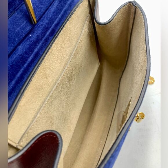 Auth Chloe Drew Mini Two Tone Leather Suede Navy Bordeaux Shoulder Bag - Picture 14 of 15